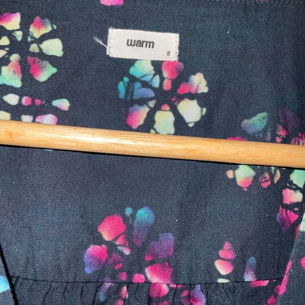 Warm Midnight Navy Blue Tie Dye Rainbow Floral Leila Midi Ruffle Dress Size 2 - Picture 7 of 9